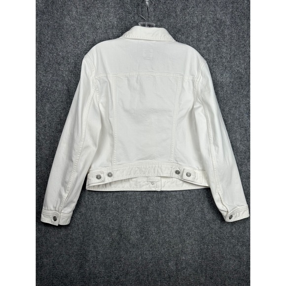Gap Classic White Denim Jean Jacket Size L Trucker Style Womens Preppy Stretch - Picture 8 of 11